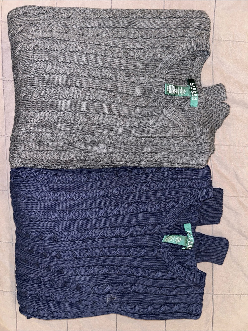 2 Lauren Ralph Lauren Gray & Navy Cable Knit Sweaters